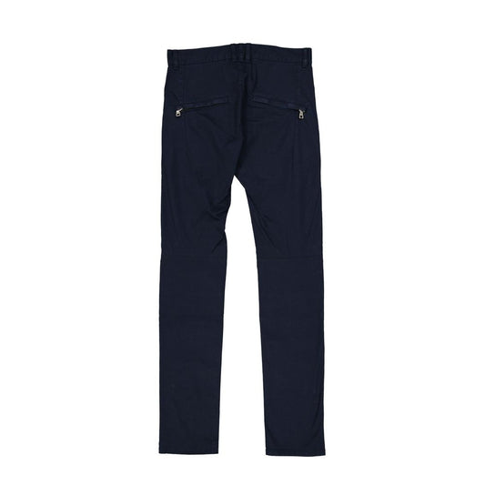 Blue Cotton Casual Pants