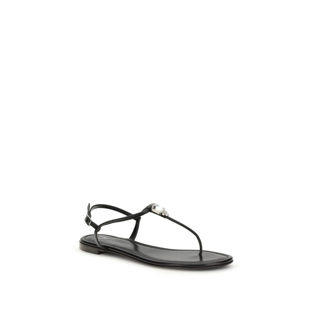Black Calf Leather Bos Taurus Flat Sandals