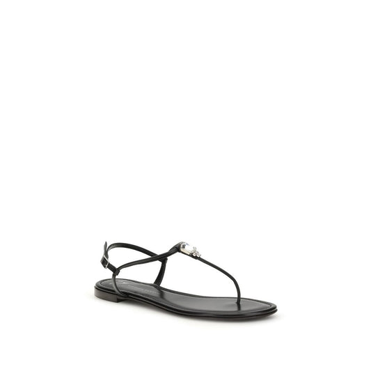 Black Calf Leather Bos Taurus Flat Sandals
