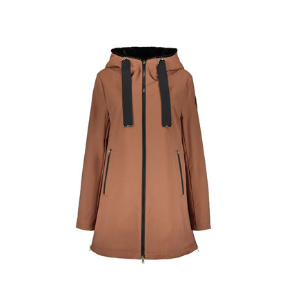 Brown Polyester Full-Length Jacket