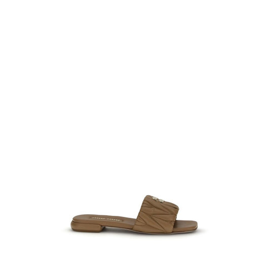 Beige Calf Leather Bos Taurus Flat Sandals