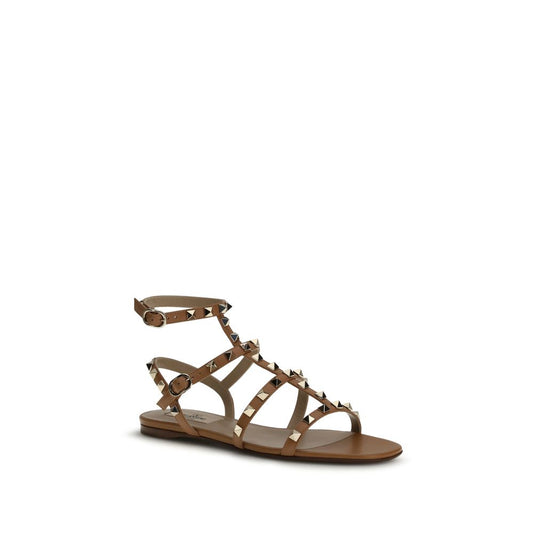 Beige Calf Leather Bos Taurus Flat Sandals