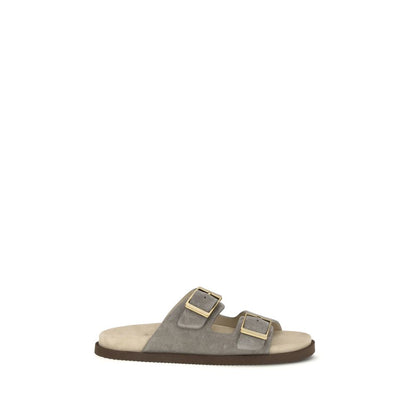 Gray Calf Leather Bos Taurus Flat Sandals