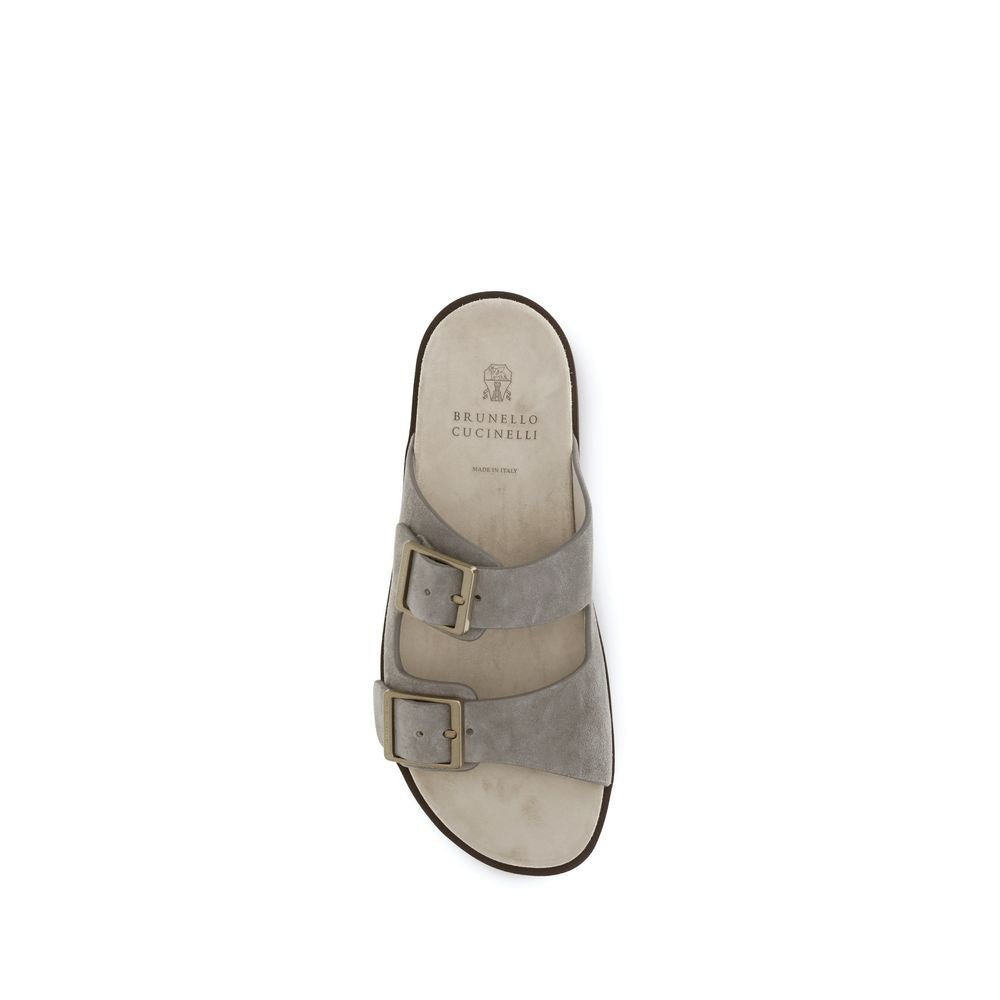 Gray Calf Leather Bos Taurus Flat Sandals