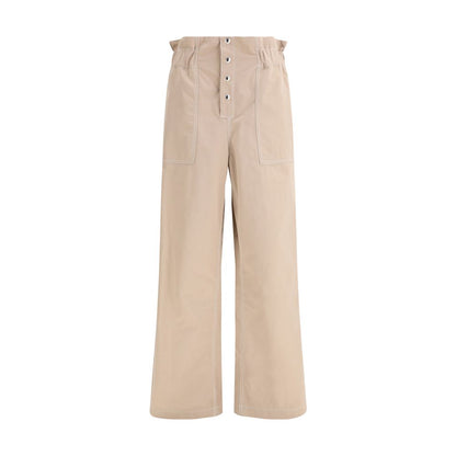 Beige Cotton Casual Pants