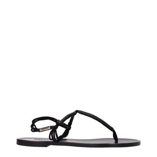 Black Leather Flip-Flop Sandals
