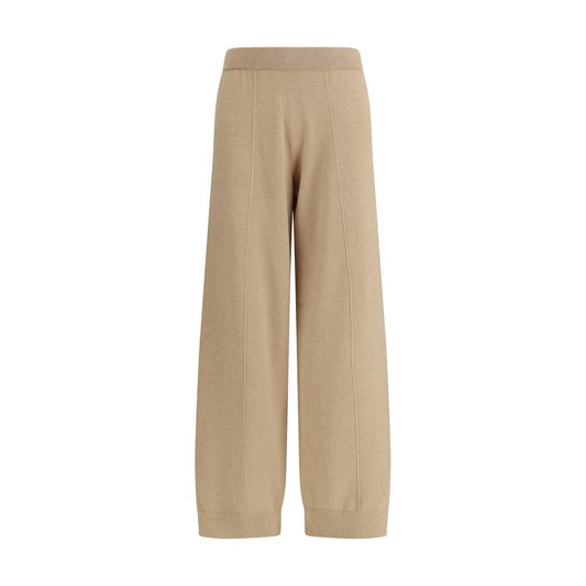 Beige Fleece Wool Casual Pants