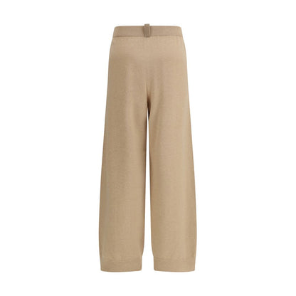 Beige Fleece Wool Casual Pants