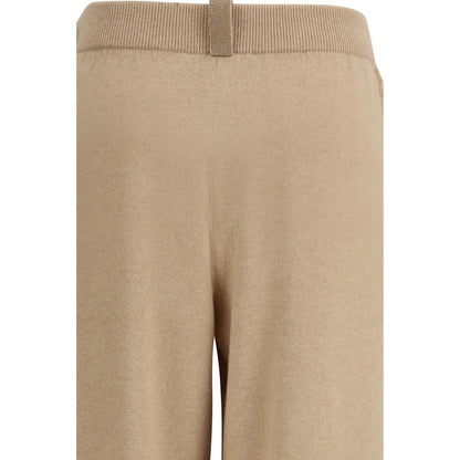 Beige Fleece Wool Casual Pants