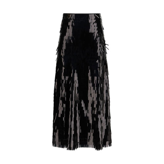 Black Polyester Midi Skirt
