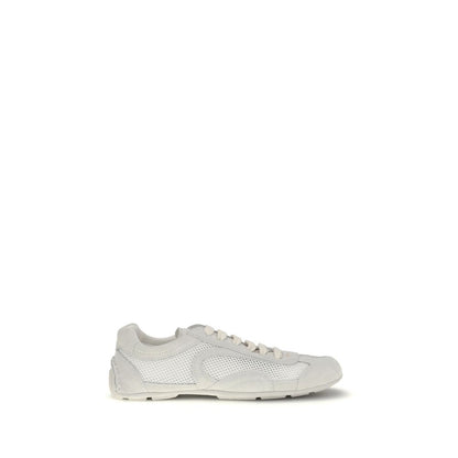 White Fabric Low Top Sneakers