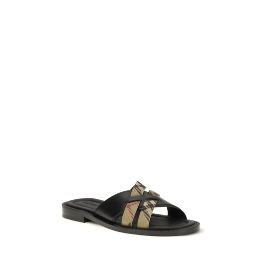 Black Calf Leather Bos Taurus Flat Sandals