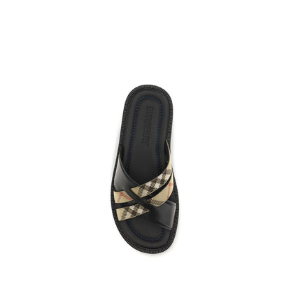 Black Calf Leather Bos Taurus Flat Sandals