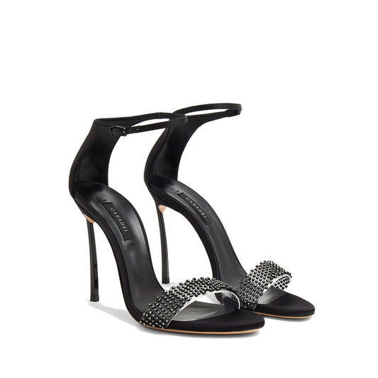 Black Silk Stiletto Heel Sandals