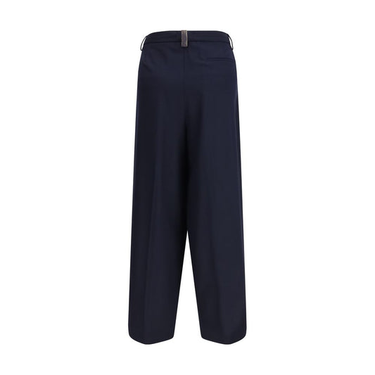 Blue Polyester Casual Pants