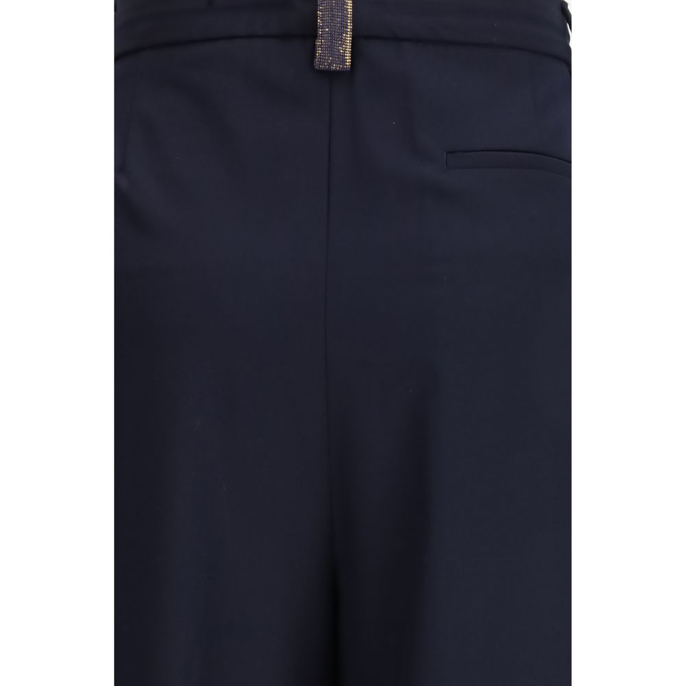 Blue Polyester Casual Pants