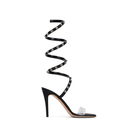 Black Lamb Leather Stiletto Heel Sandals