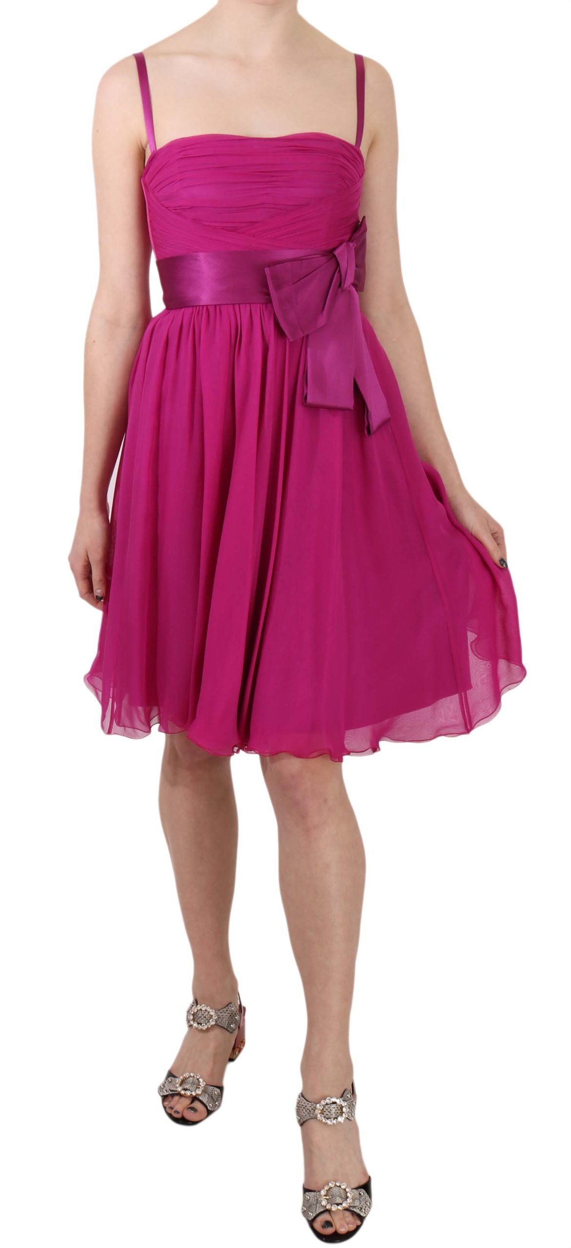 Elegant Fuchsia Pink Silk Bow Front Dress