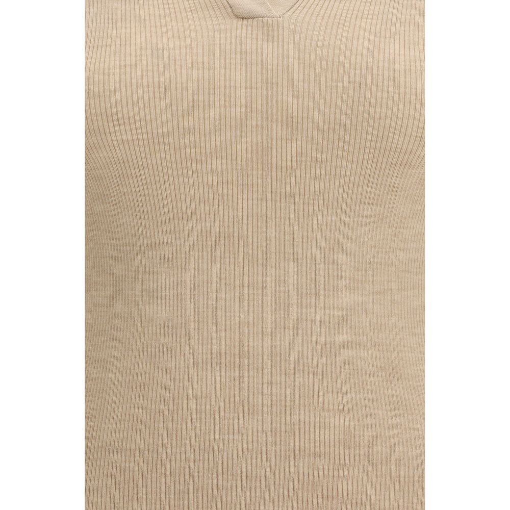 Beige Fleece Wool Polo Shirt