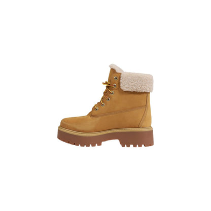 Beige Recycled Leather Lace-Up Boots