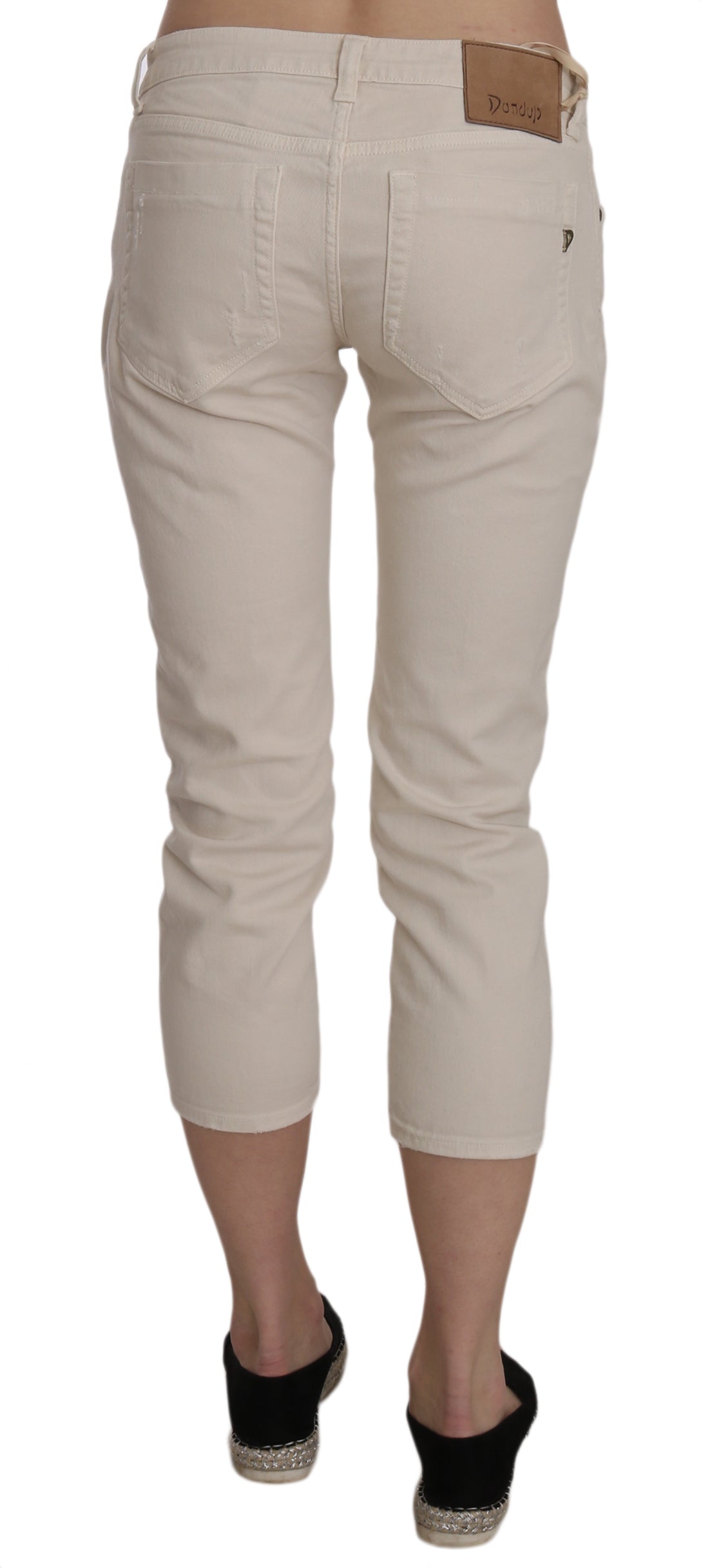 Beige Low Waist Skinny Cropped Capri Pants