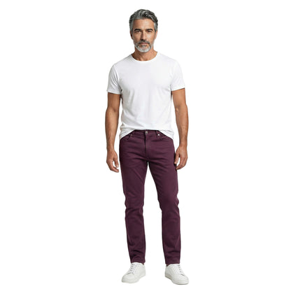 Burgundy Cotton Casual Pants