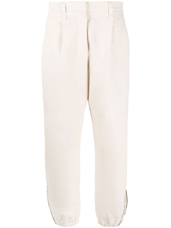 Beige Cotton Casual Pants