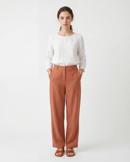 Orange Viscose Casual Pants