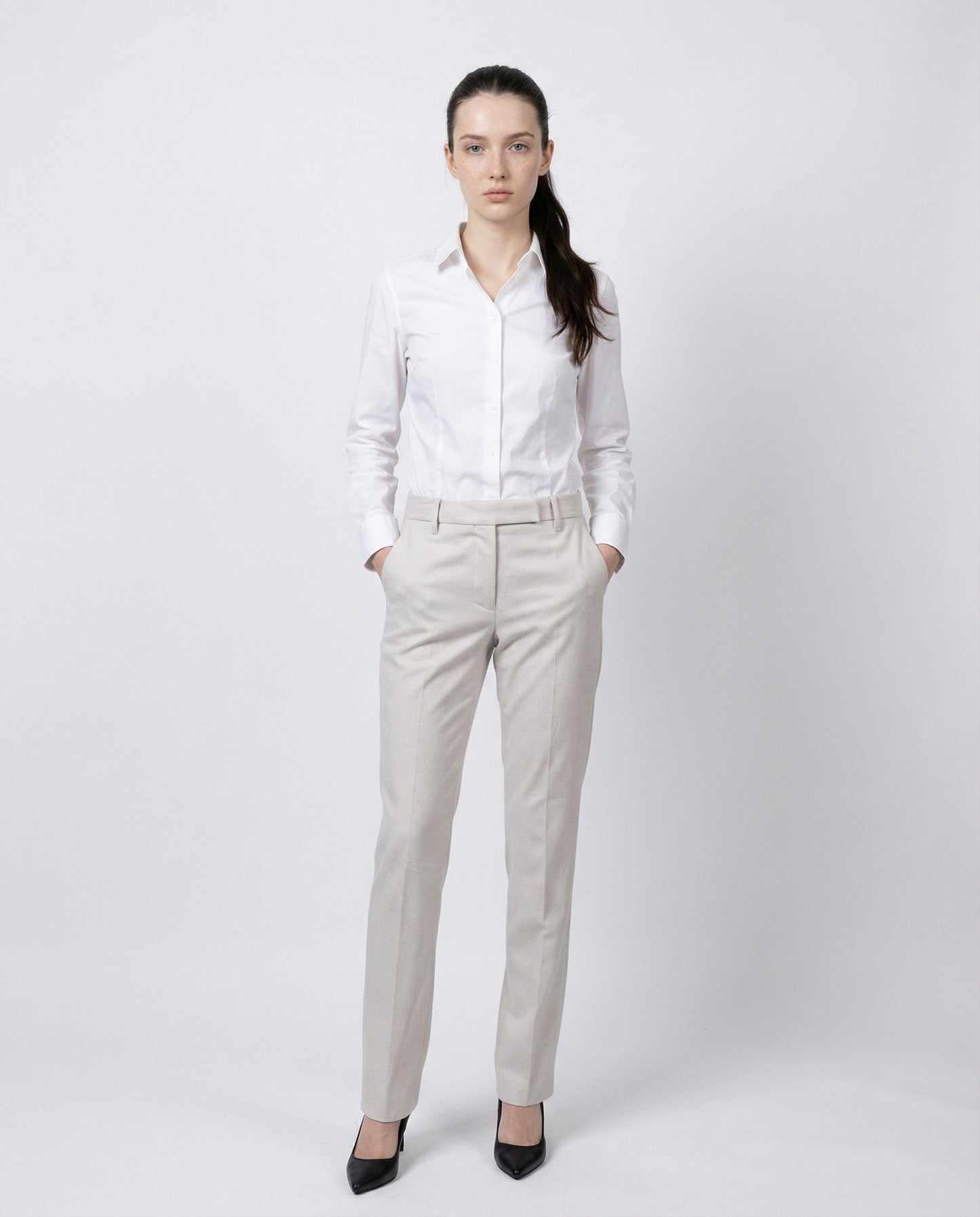 White Cotton Casual Pants