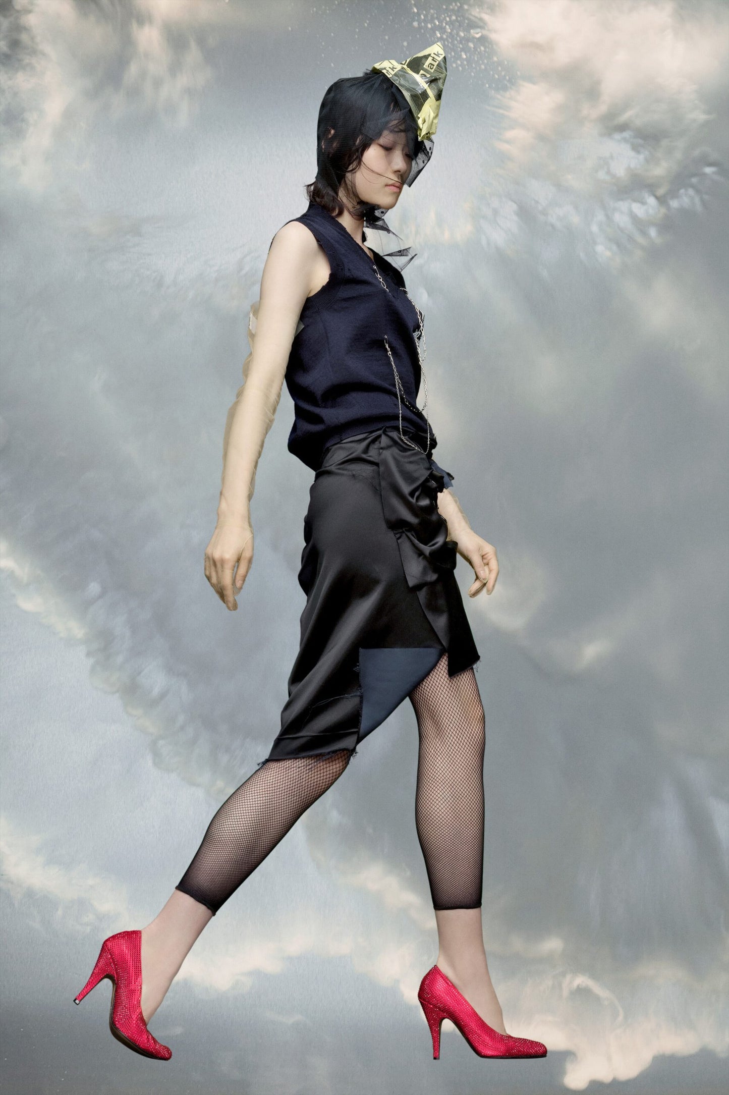 Black Fibres Midi Skirt