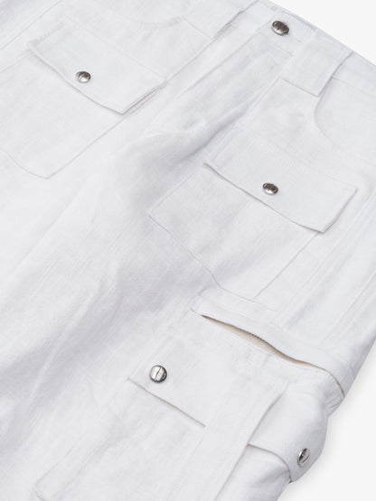 Beige Linen Cargo Pants