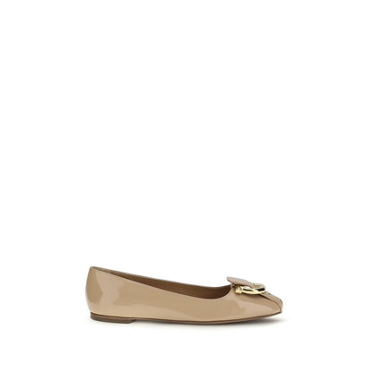Beige Calf Leather Bos Taurus Ballet Flats