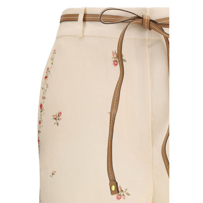 Beige Cotton Flared Pants