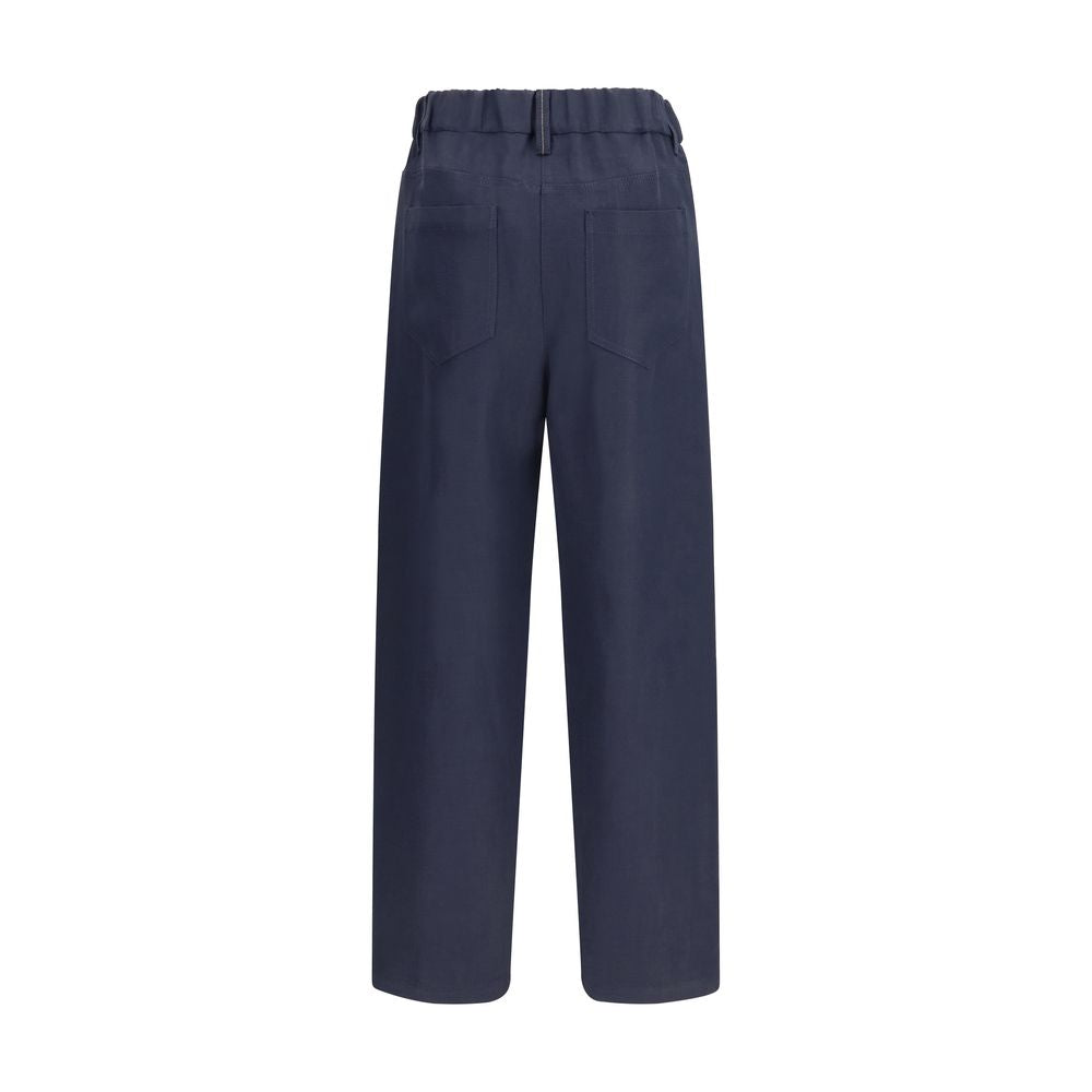 Blue Viscose Casual Pants