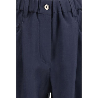 Blue Viscose Casual Pants
