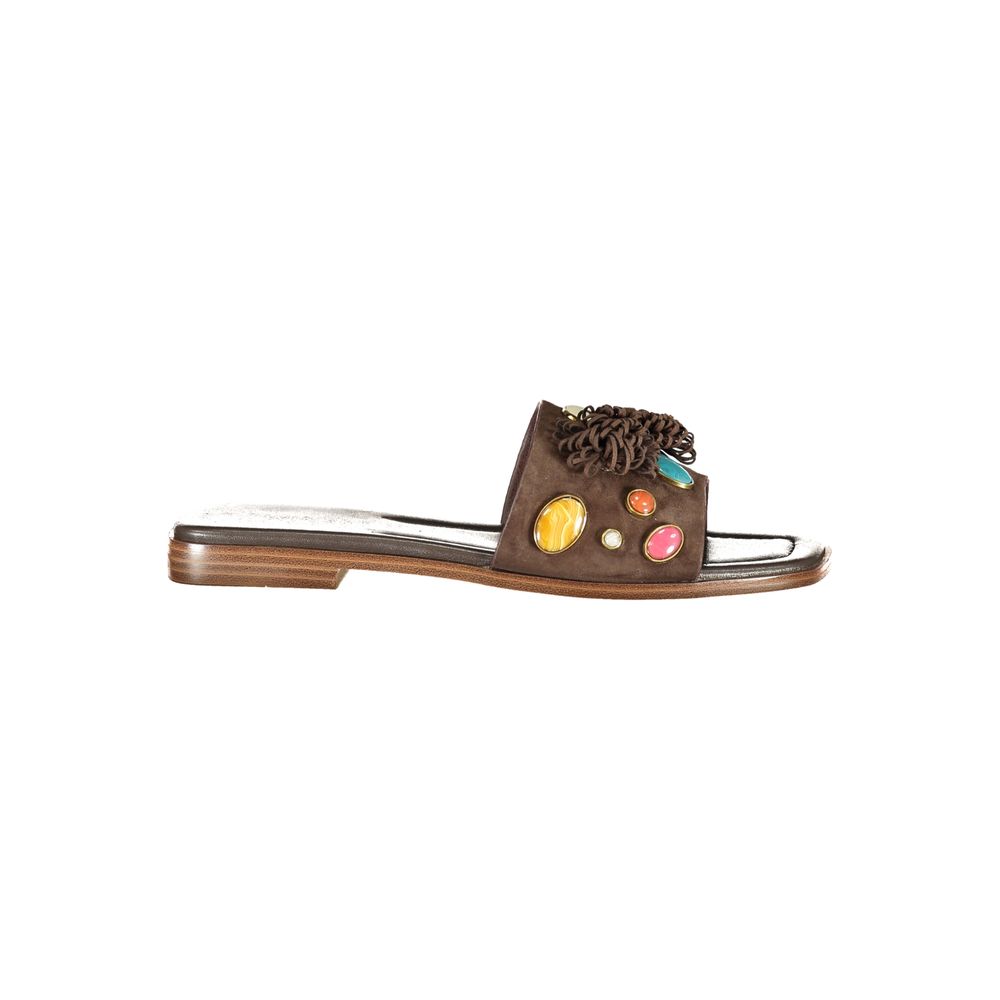 Marrone Leather Women Slipper