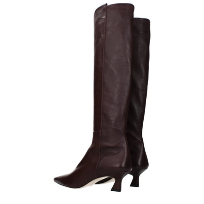 Red Leather High Heel Boots
