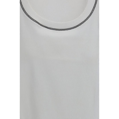 White Cotton Sleeveles T-Shirt