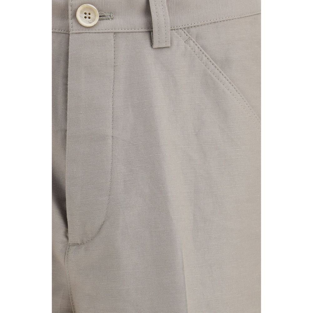 Beige Cotton Casual Pants