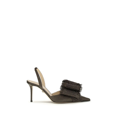 Brown Raffia Platform Pumps
