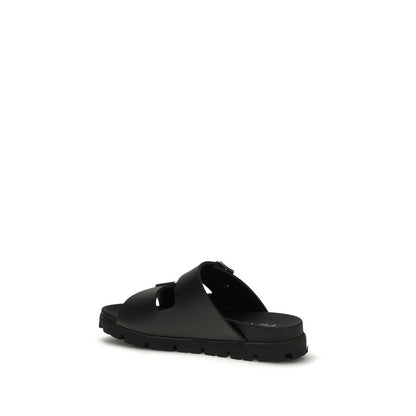 Black Calf Leather Bos Taurus Flat Sandals
