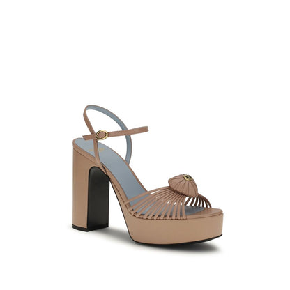 Beige Calf Leather Bos Taurus Platform Sandals