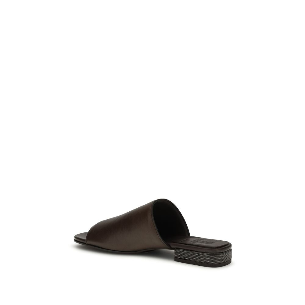 Brown Calf Leather Bos Taurus Slides