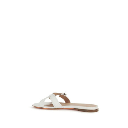 White Calf Leather Bos Taurus Flat Sandals