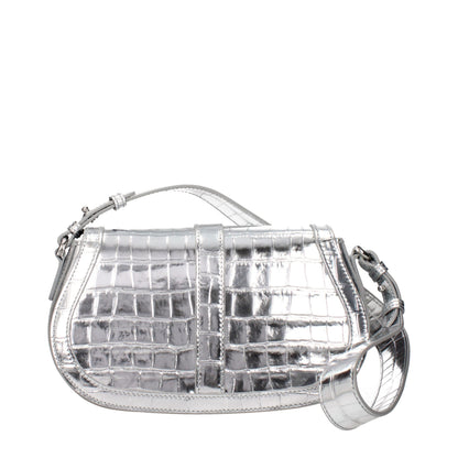 Gray Leather Shoulder Bag