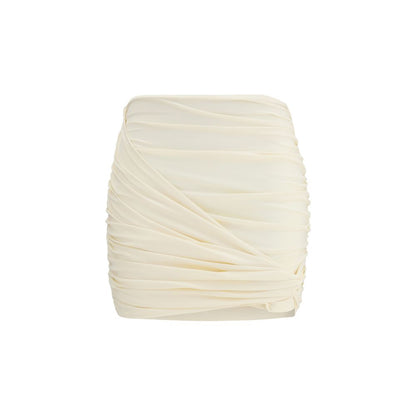 Beige Fabric Mini Skirt