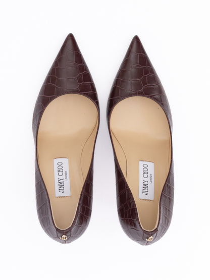 Burgundy Croco Embossed Leather Agnes Pumps