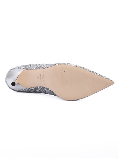 Silver Coarse Glitter Fabric Agnes Pumps