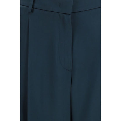 Blue Silk Casual Pants