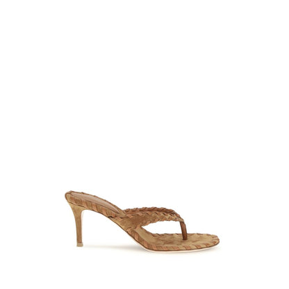 Beige Calf Leather Bos Taurus Stiletto Heel Sandals